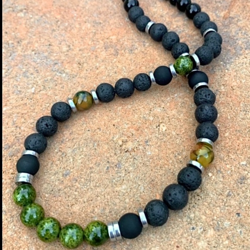 Serpentine & Lava Stone Necklace